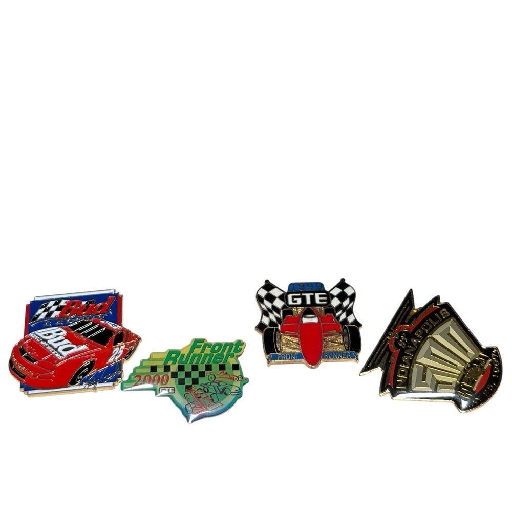 Lot of 4 NASCAR Racing Pins Vintage Indy 500 Budweiser Front Runner GTE